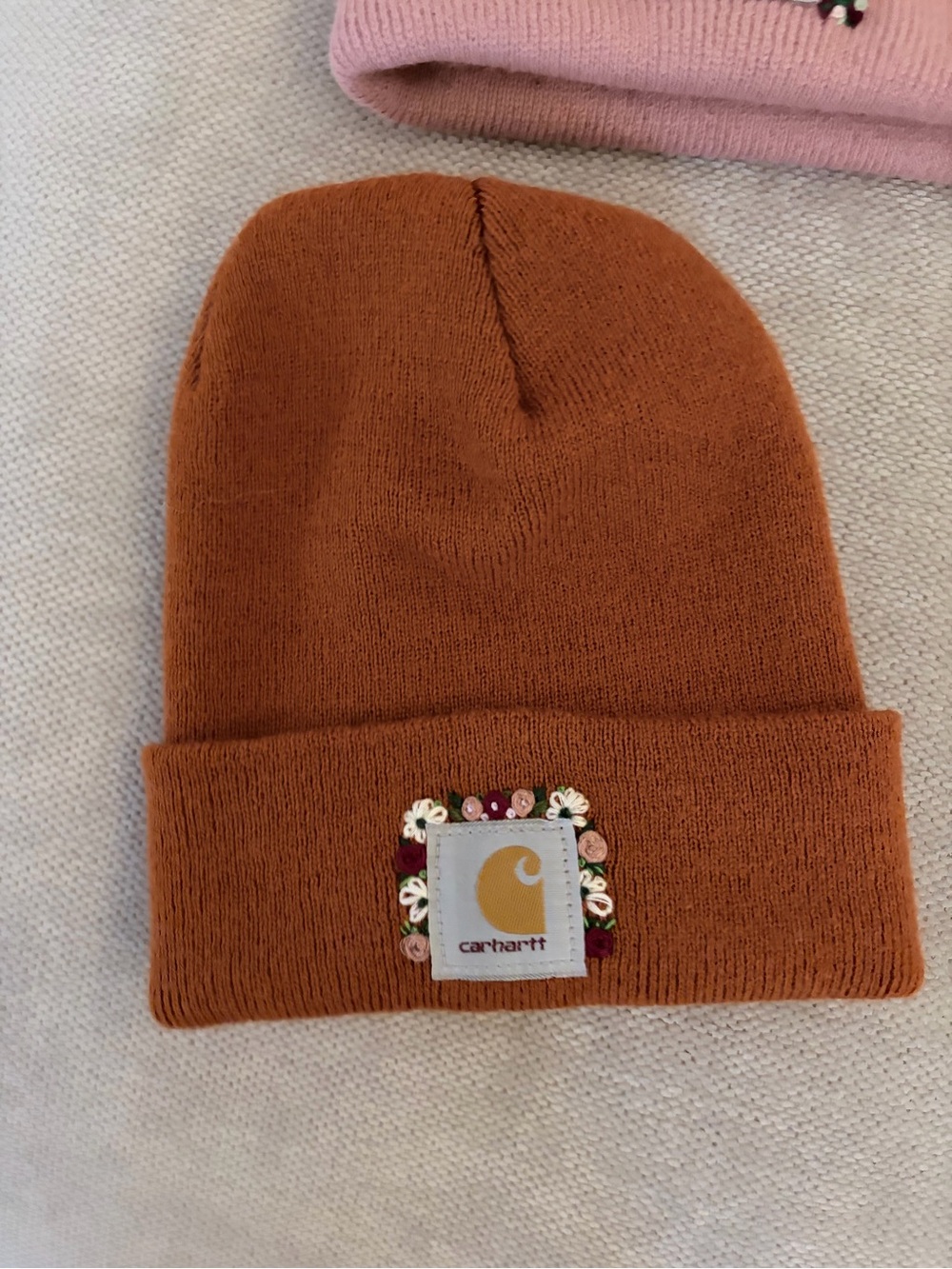 Carhartt Rust Orange Beanie with Floral Patch